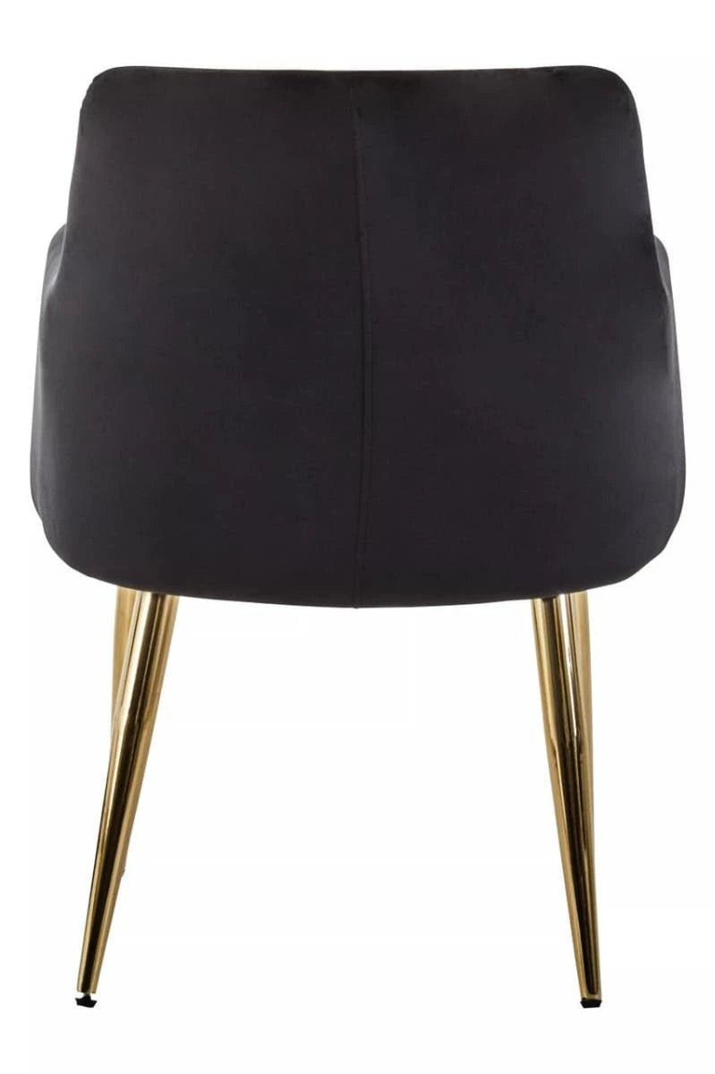 Tamzin Black Velvet Quilted Dining Chair with Gold Finish Legs