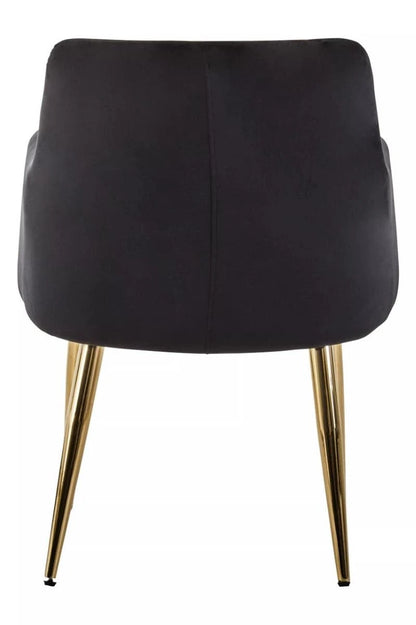 Tamzin Black Velvet Quilted Dining Chair with Gold Finish Legs