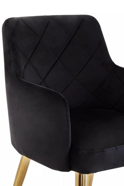 Tamzin Black Velvet Quilted Dining Chair with Gold Finish Legs