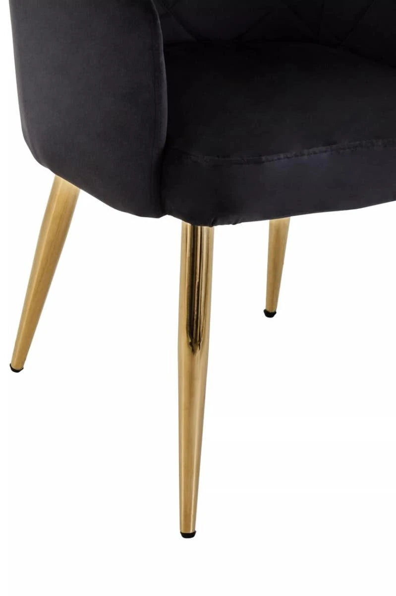Tamzin Black Velvet Quilted Dining Chair with Gold Finish Legs