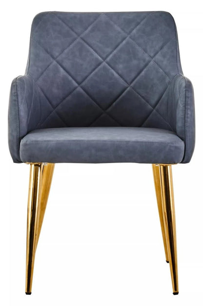 Tamzin Dark Grey Leather Effect Quilted Dining Chair with Gold Metal Legs