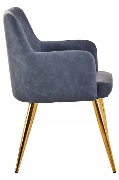 Tamzin Dark Grey Leather Effect Quilted Dining Chair with Gold Metal Legs