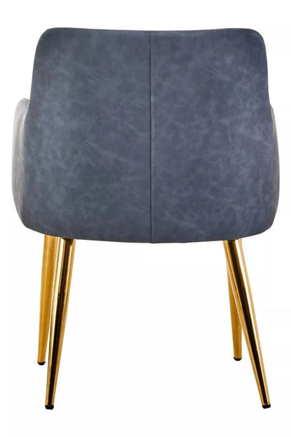 Tamzin Dark Grey Leather Effect Quilted Dining Chair with Gold Metal Legs