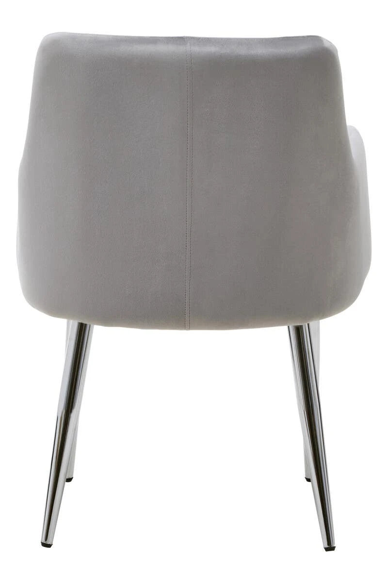 Tamzin Mink Velvet Quilted Dining Chair with Chrome Finish Legs