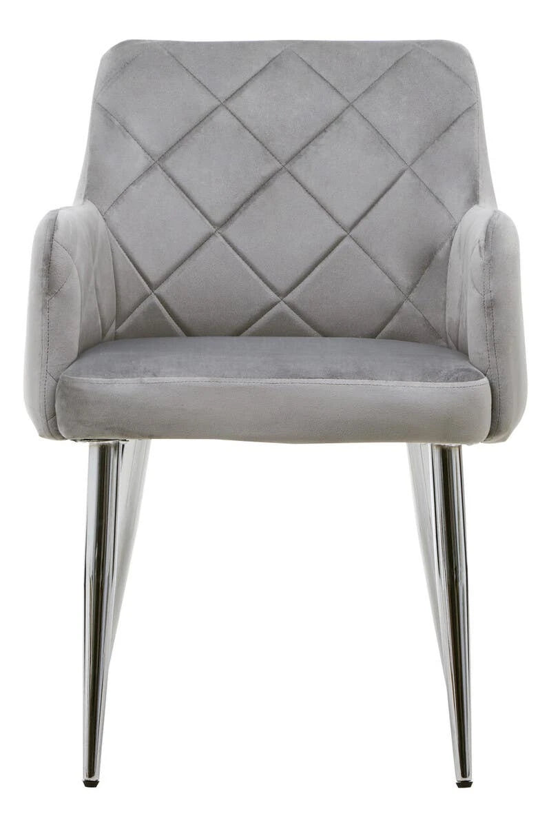 Tamzin Mink Velvet Quilted Dining Chair with Chrome Finish Legs