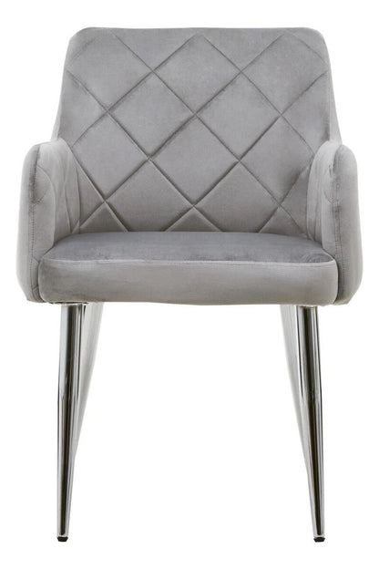 Tamzin Mink Velvet Quilted Dining Chair with Chrome Finish Legs