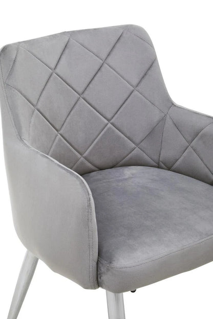 Tamzin Mink Velvet Quilted Dining Chair with Chrome Finish Legs
