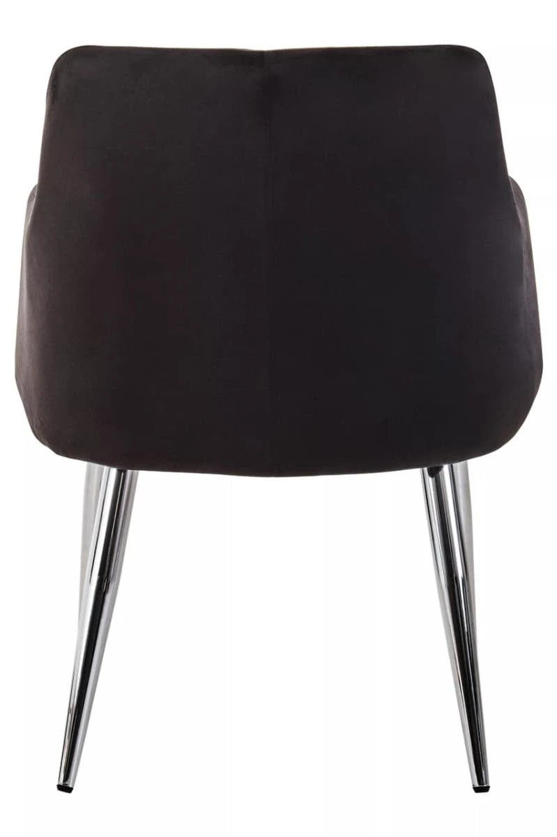 Tamzin Black Velvet Quilted Dining Chair with Chrome Finish Legs