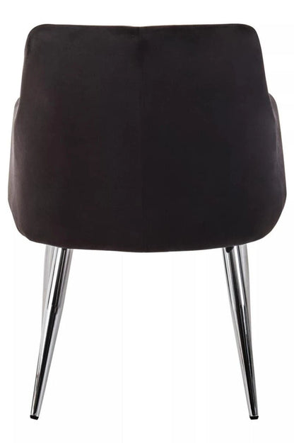 Tamzin Black Velvet Quilted Dining Chair with Chrome Finish Legs