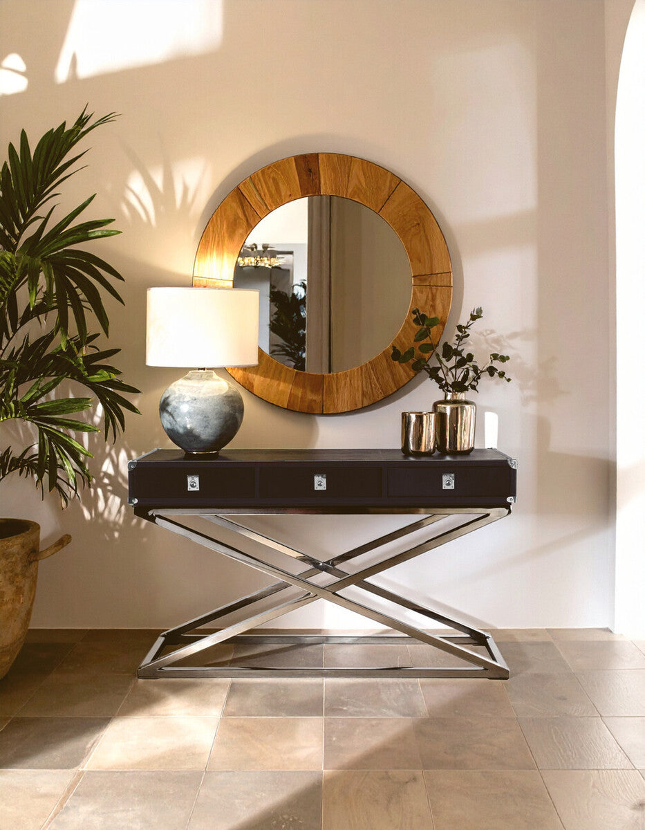 Kensington Townhouse Hair on Leather 3 Drawer Console Table