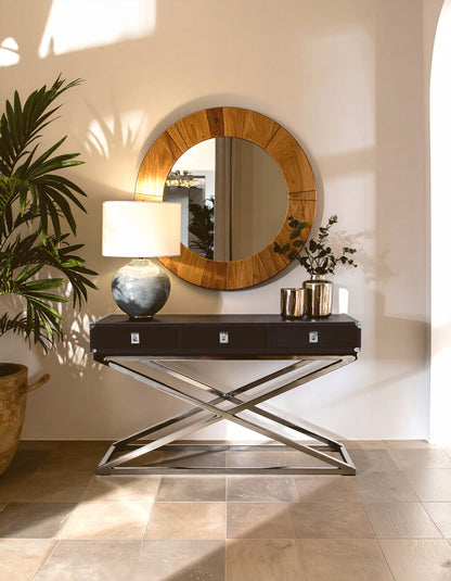 Kensington Townhouse Hair on Leather 3 Drawer Console Table