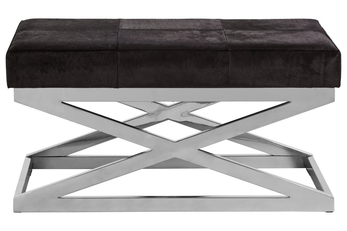 Kensington Townhouse Hair On Leather Cross Base Bench