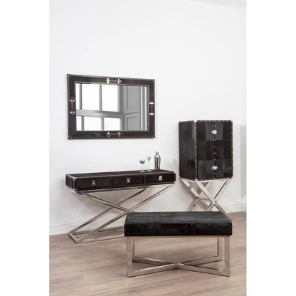 Kensington Townhouse Black Hair On Leather Leather Bench