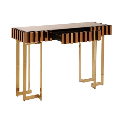Rivoli Mirrored Top Console Table With Gold Polished Frame