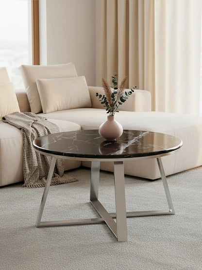 Alvaro Round Coffee Table With Black Marble Top