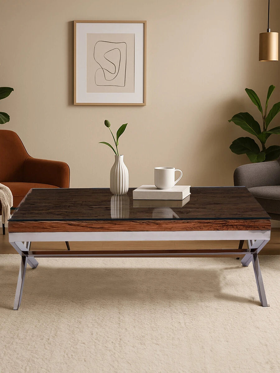 Kerala Natural Coffee Table With Cross Base