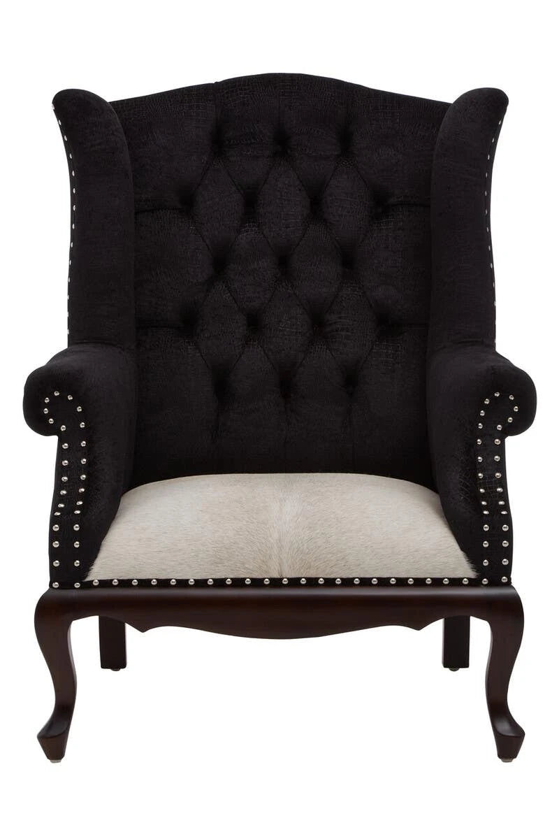 Cala Black Textured Armchair with Tufted Back