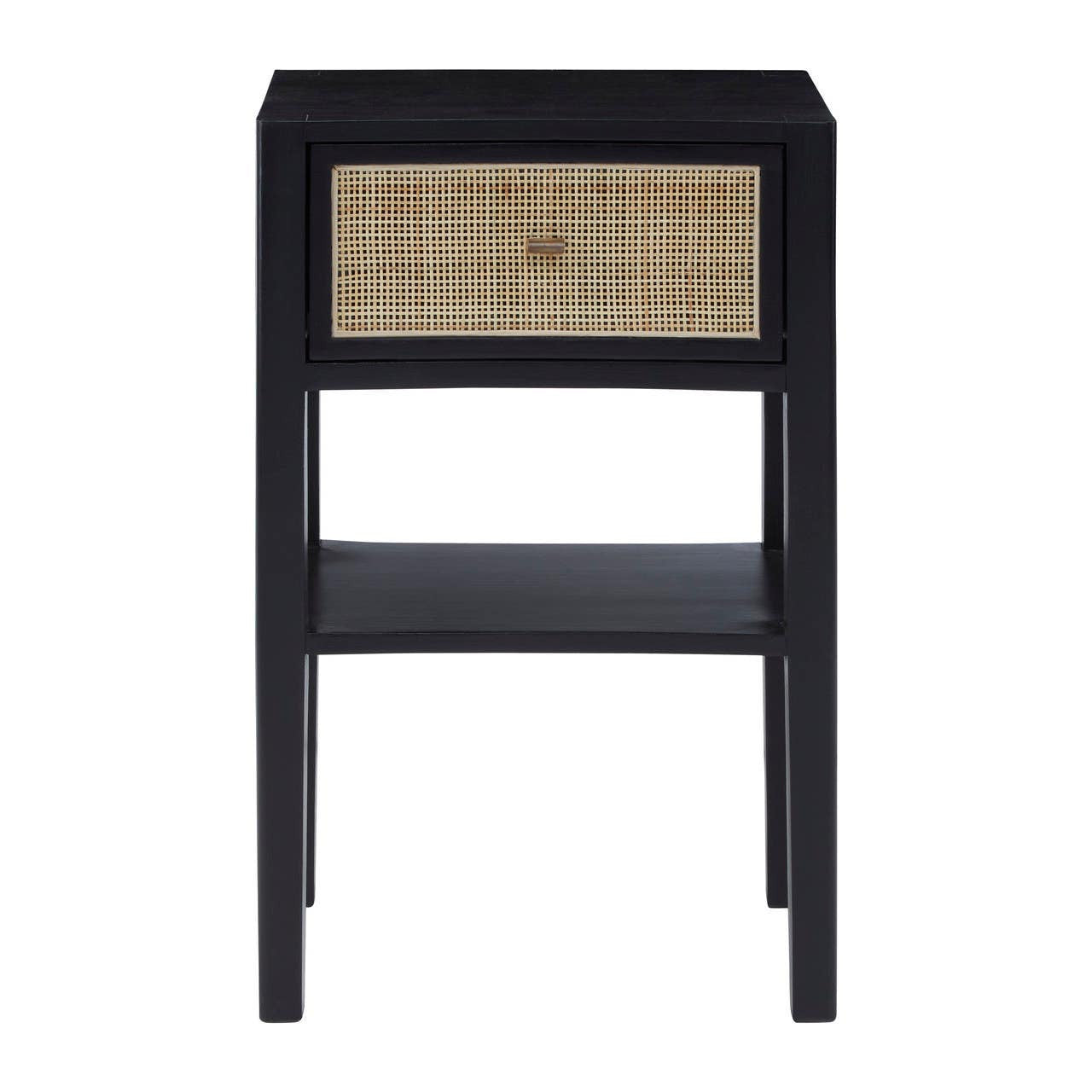 Corso Black Bedside Table with Rattan Drawer
