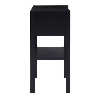 Corso Black Bedside Table with Rattan Drawer