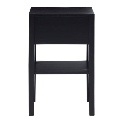 Corso Black Bedside Table with Rattan Drawer