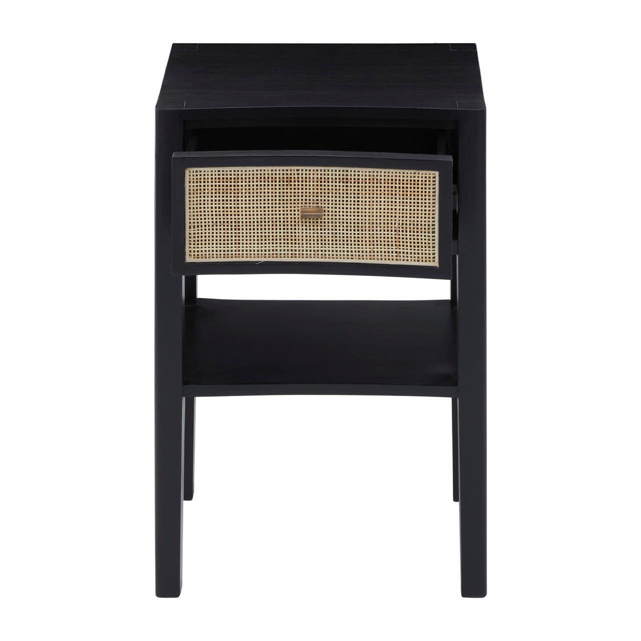 Corso Black Bedside Table with Rattan Drawer