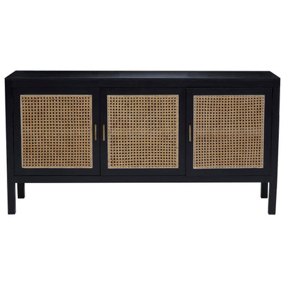 Corso Black Sideboard with 3 Rattan Doors
