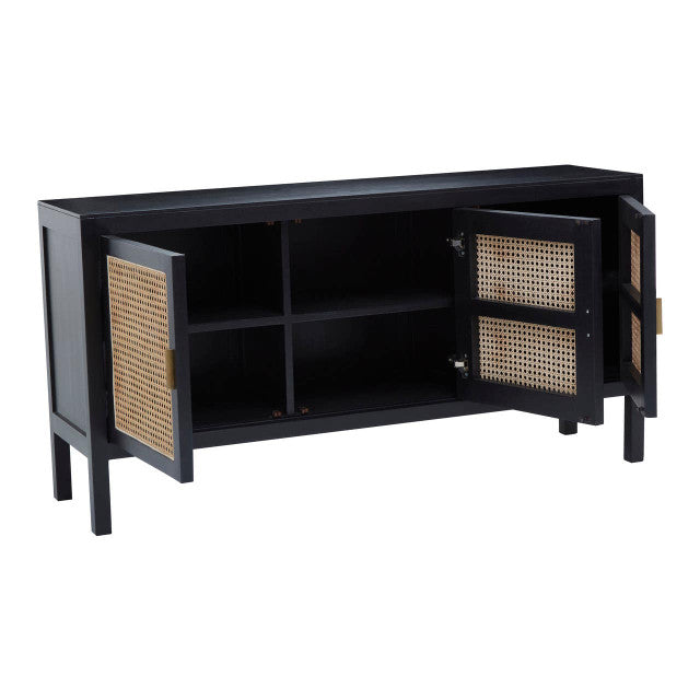 Corso Black Sideboard with 3 Rattan Doors