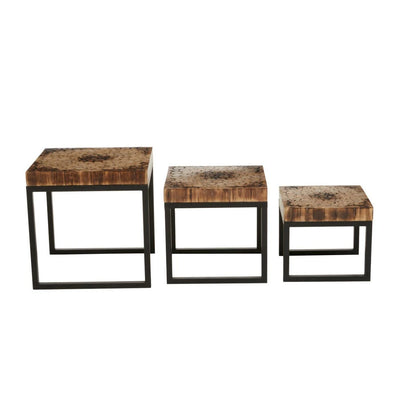 Malang Mosaic Teak Wood Set Of 3 Nesting Tables