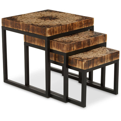 Malang Mosaic Teak Wood Set Of 3 Nesting Tables