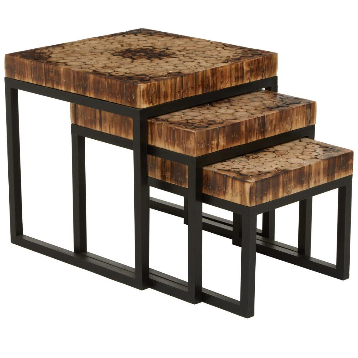 Malang Mosaic Teak Wood Set Of 3 Nesting Tables
