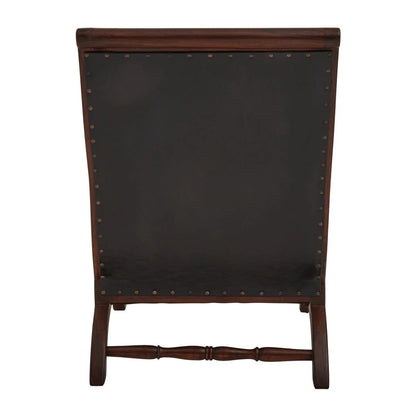 Inca Genuine Black Leather and Teak Lounge Chair with Footstool