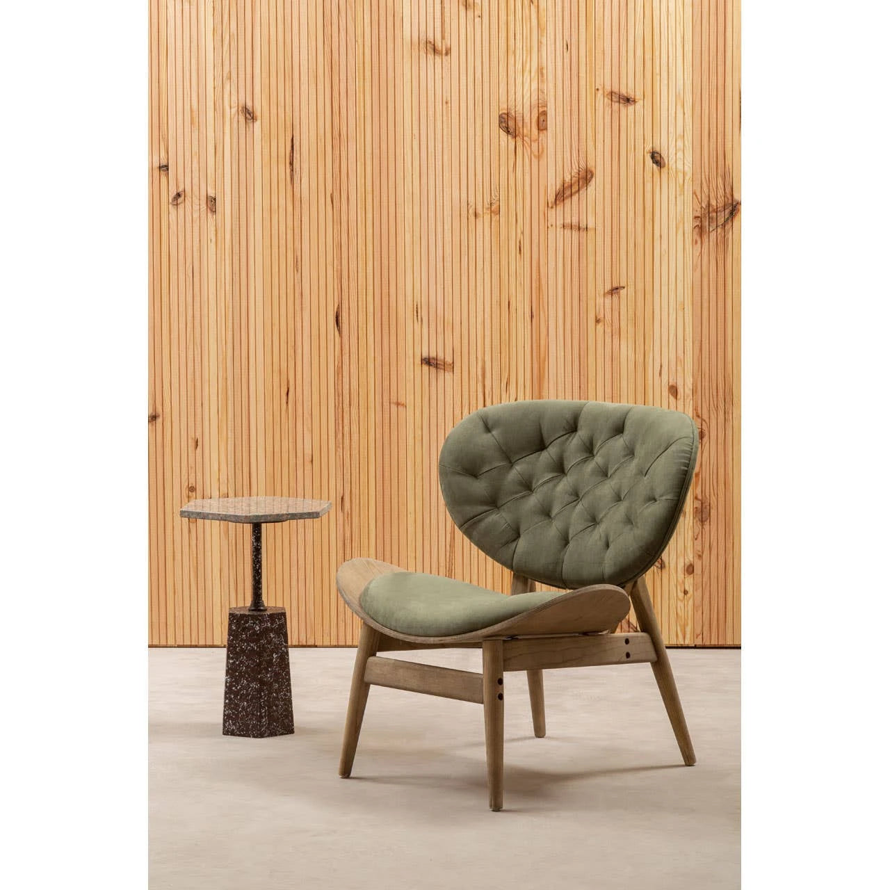 Vinsi Green Velvet Chair with Grey Elm