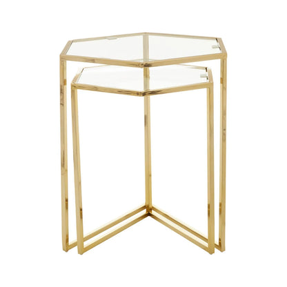 Herber Set Of 2 Gold Finish Hexagon Nesting Tables