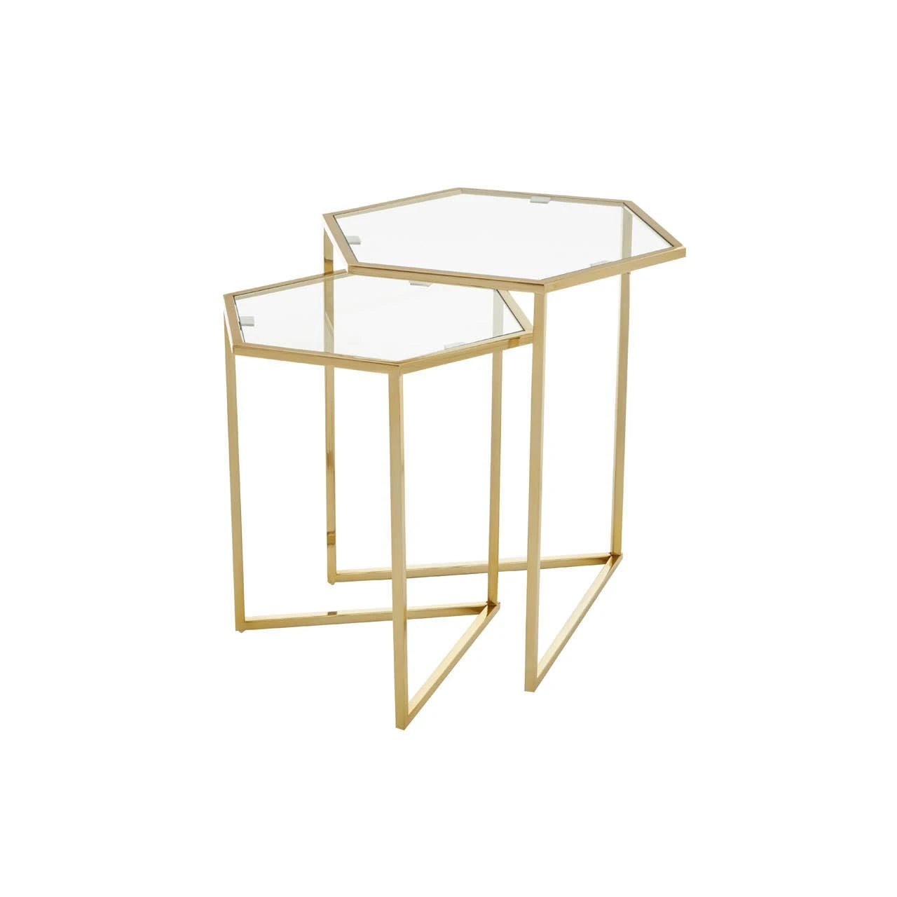 Herber Set Of 2 Gold Finish Hexagon Nesting Tables