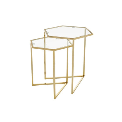 Herber Set Of 2 Gold Finish Hexagon Nesting Tables