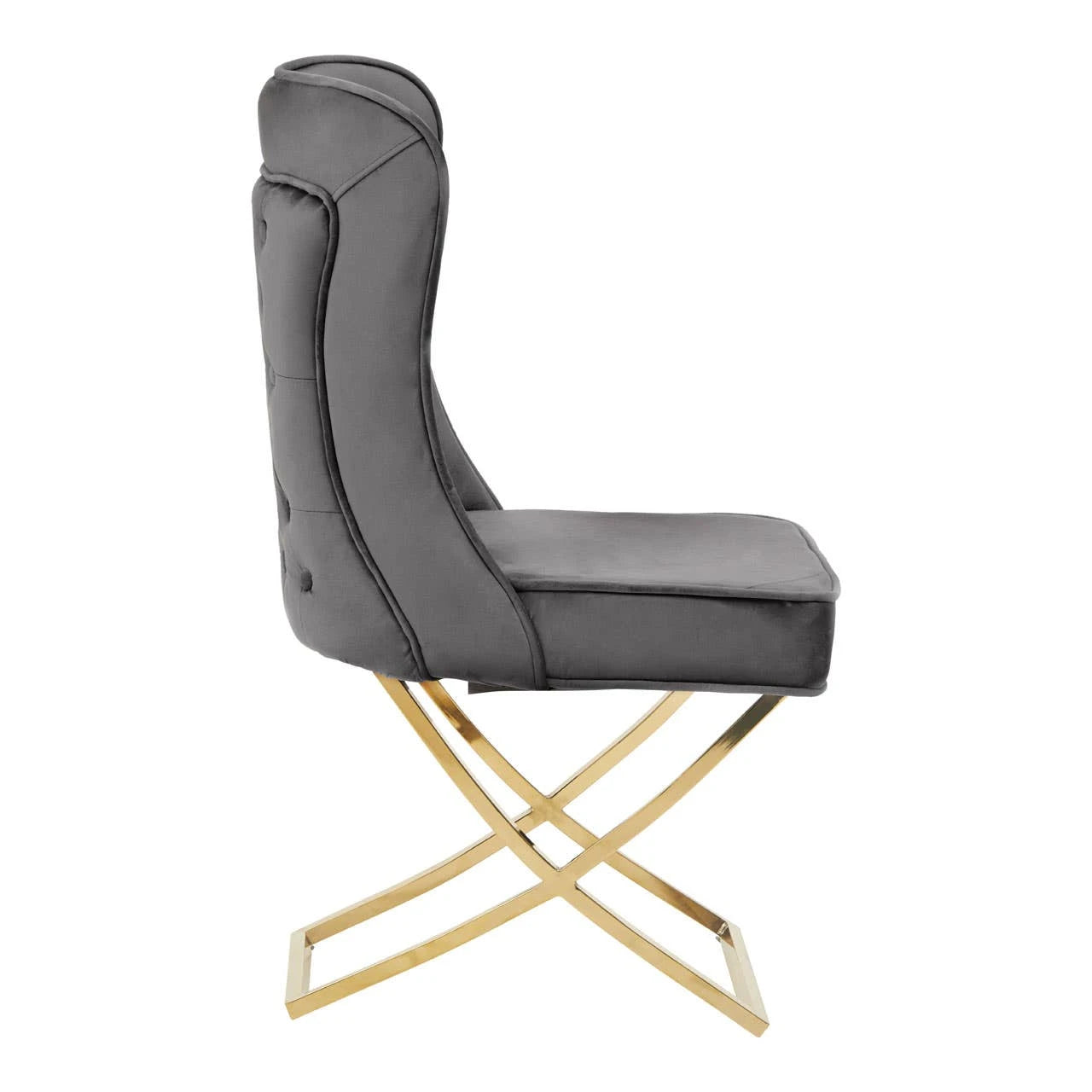 Belle Grey Velvet Dining Chair with Tufted Button Back