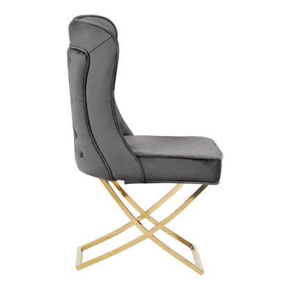 Belle Grey Velvet Dining Chair with Tufted Button Back