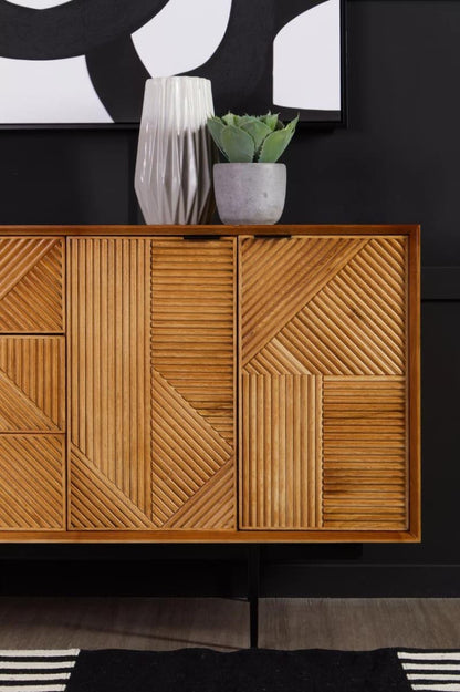 Jakara Natural Finish Sideboard with 4 Doors and 3 Drawers