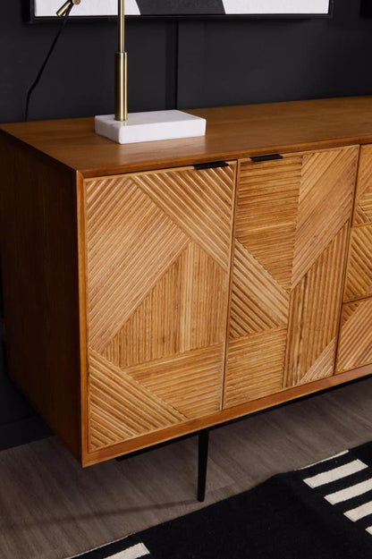 Jakara Natural Finish Sideboard with 4 Doors and 3 Drawers