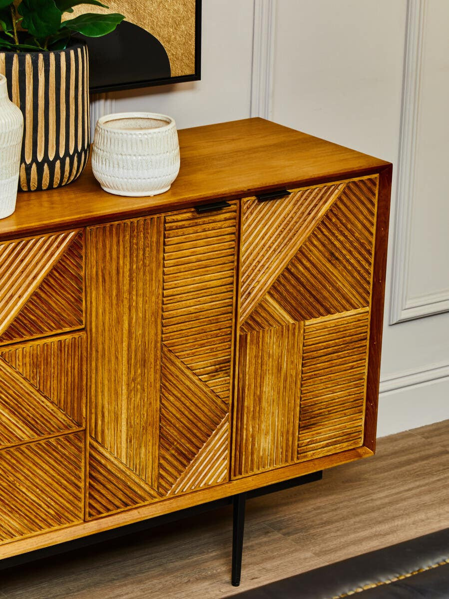 Jakara Natural Finish Sideboard with 4 Doors and 3 Drawers