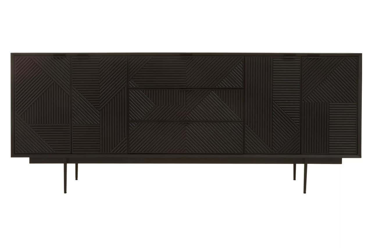 Jakara Black Finish Sideboard with 4 Doors and 3 Drawers