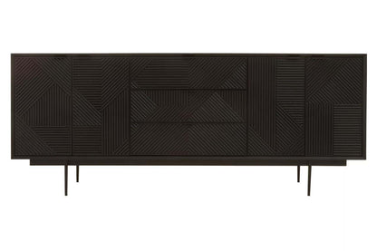 Jakara Black Finish Sideboard with 4 Doors and 3 Drawers