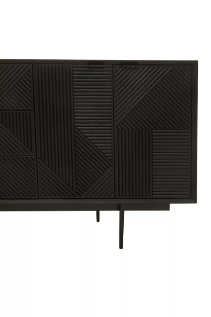 Jakara Black Finish Sideboard with 4 Doors and 3 Drawers