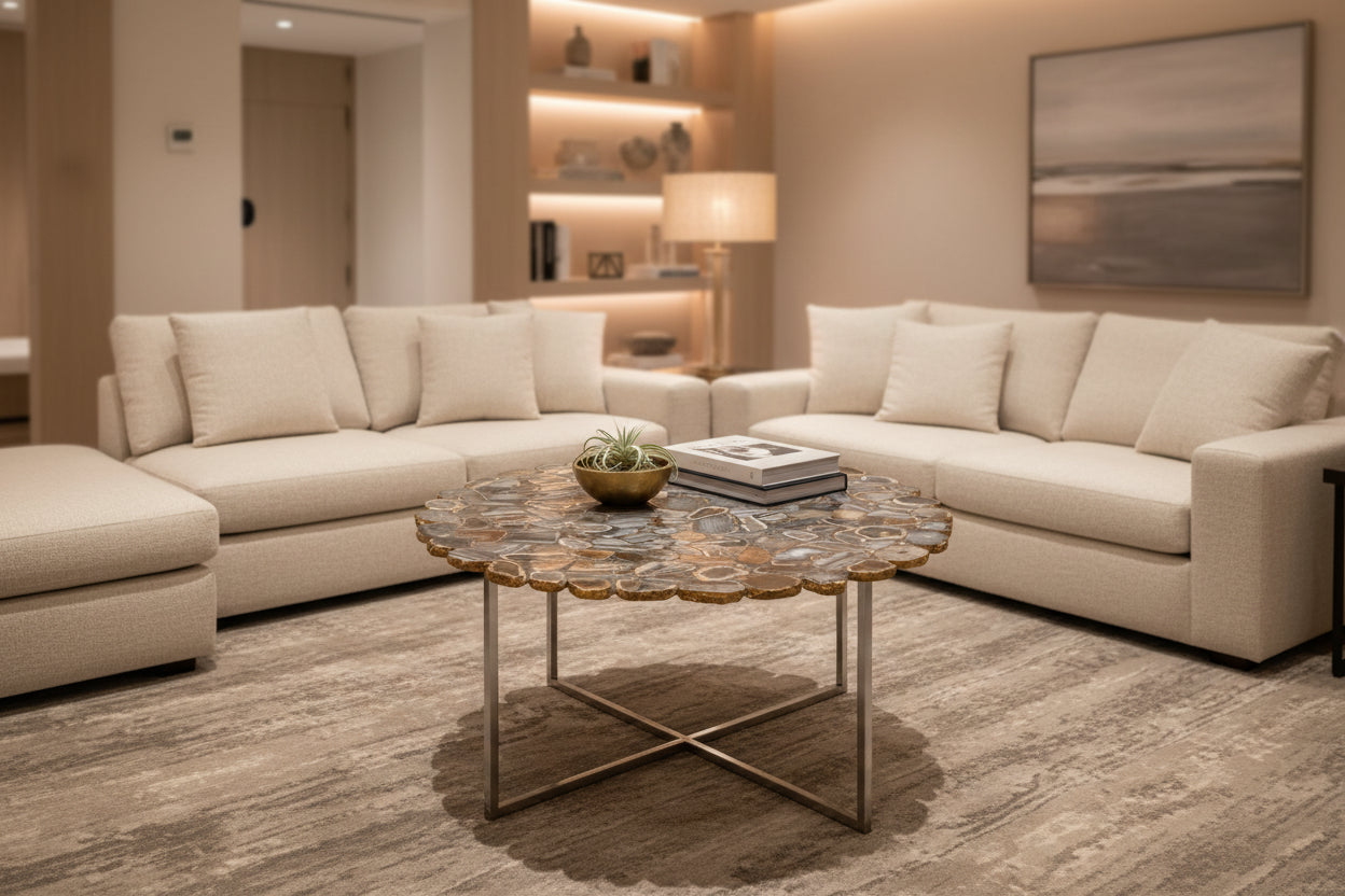 Rabia Agate Coffee Table With Cross Base