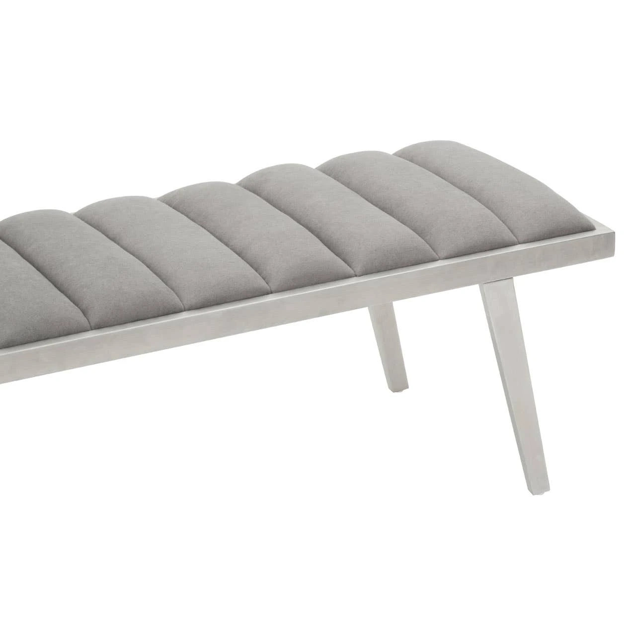 Gilden Grey Velvet Bench with Brused Silver Frame