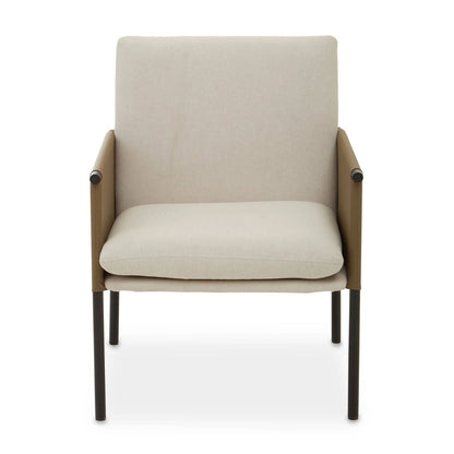 Gilden White Fabric and Brown Faux Leather Dining Chair