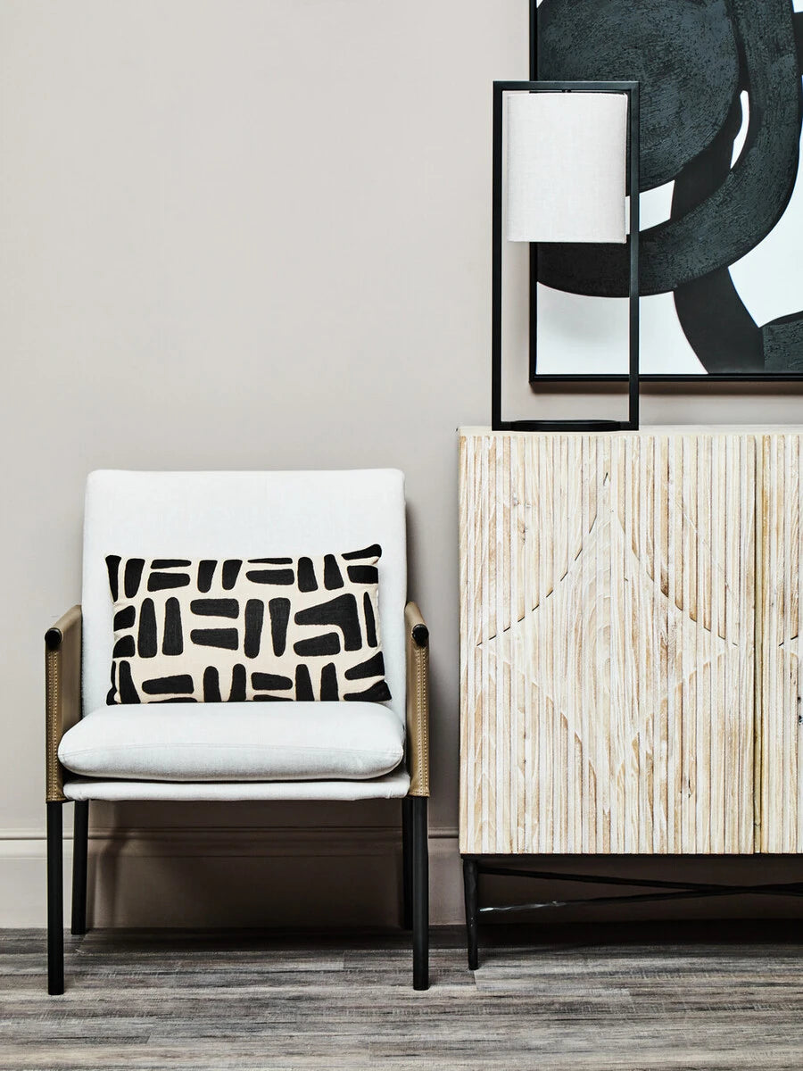 Gilden White Fabric and Brown Faux Leather Dining Chair