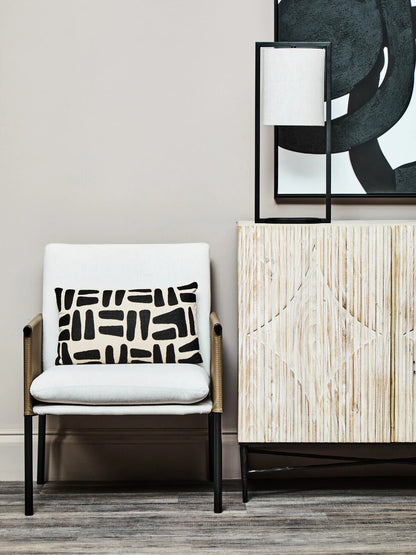 Gilden White Fabric and Brown Faux Leather Dining Chair