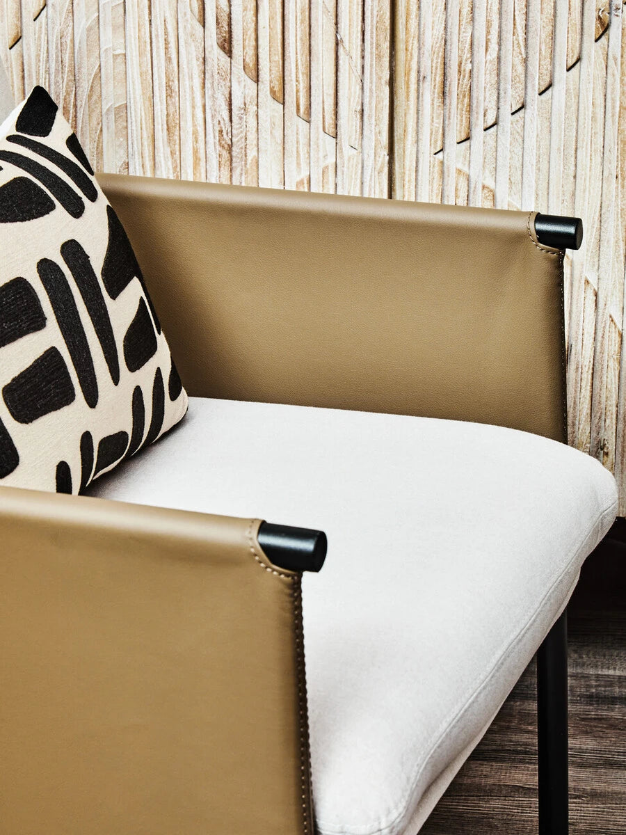 Gilden White Fabric and Brown Faux Leather Dining Chair