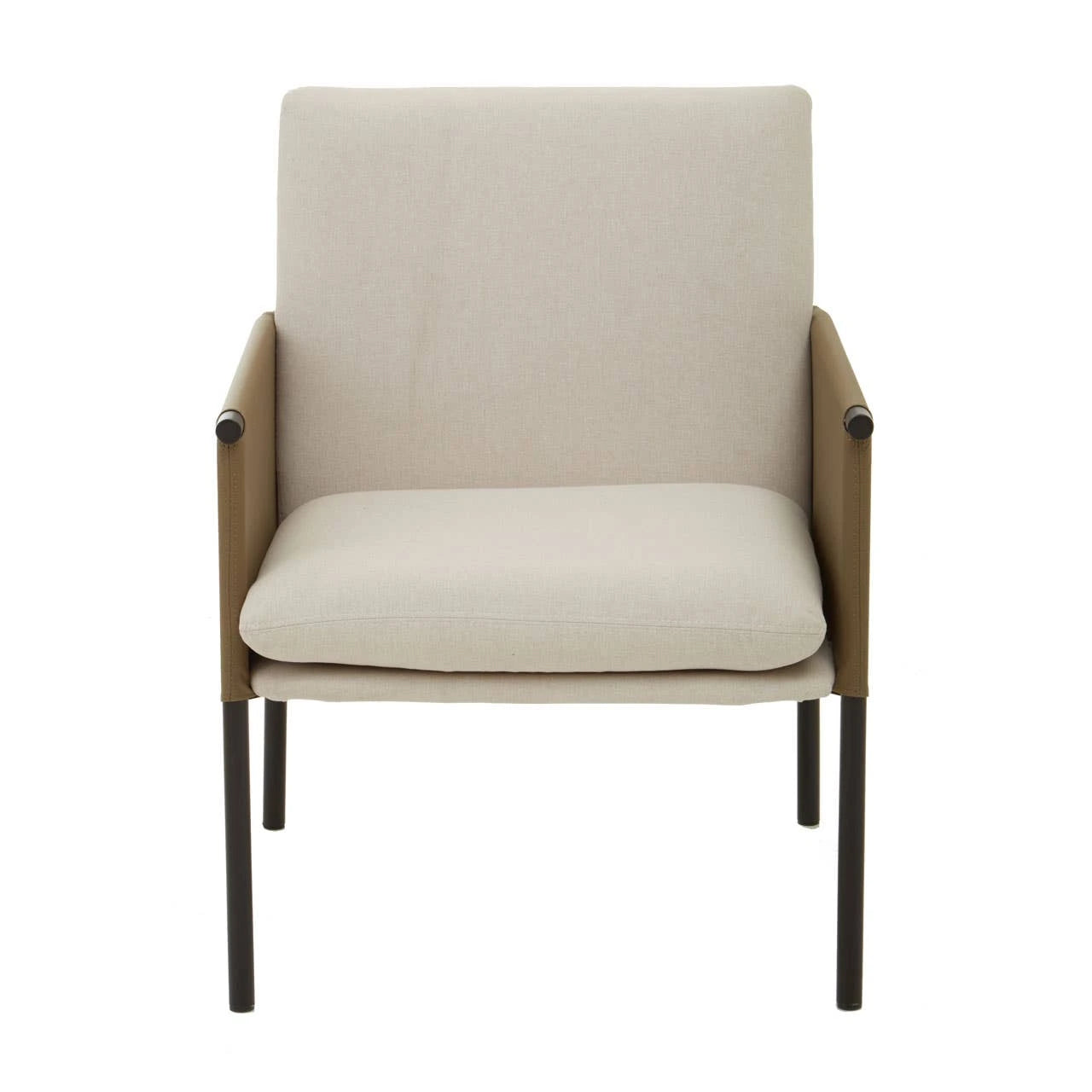 Gilden White Fabric and Brown Faux Leather Dining Chair
